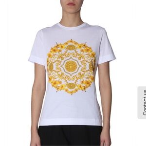 Versace Women's White and Gold Medusa T-Shirt